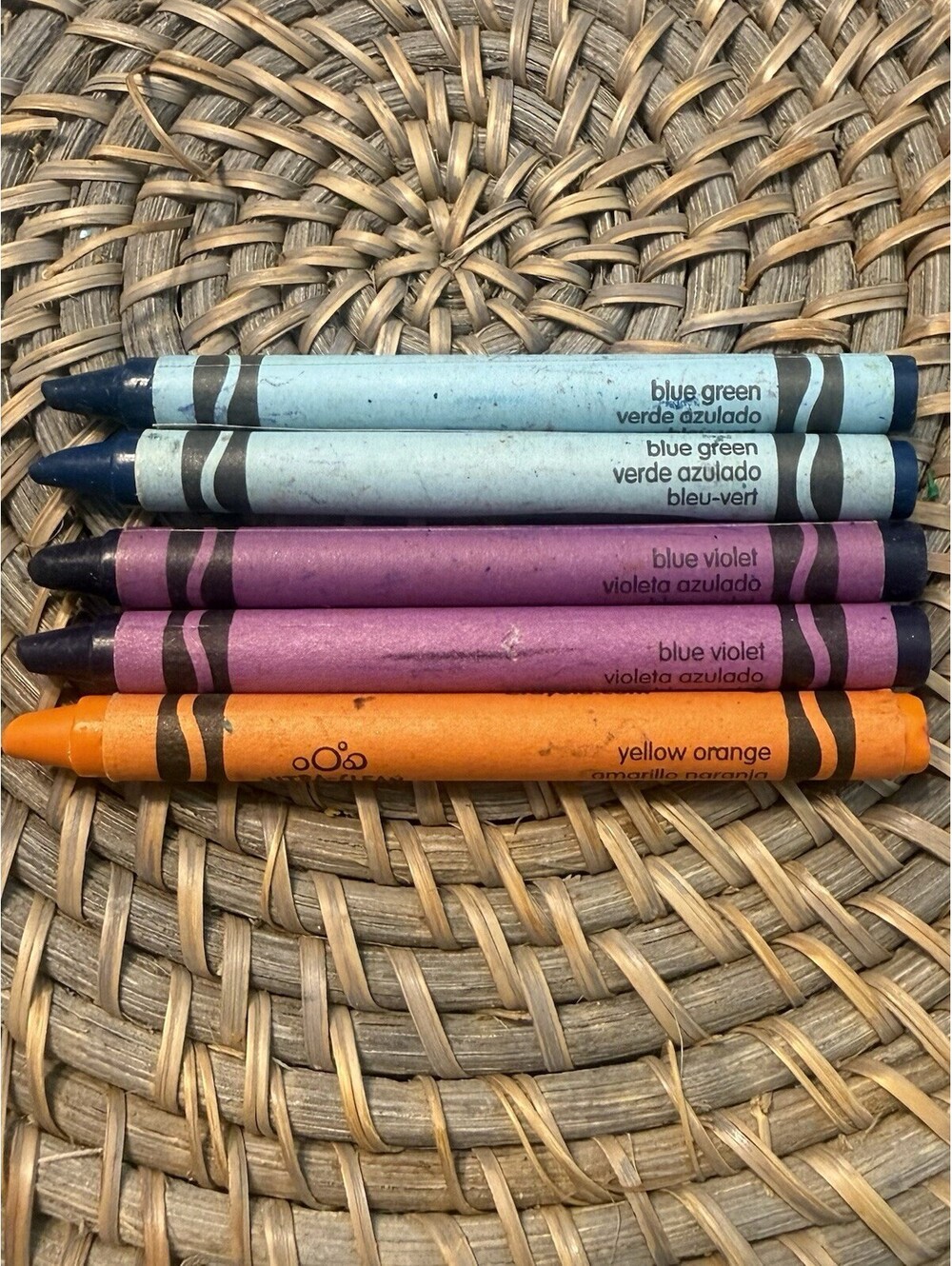 Lot Of 5 Retired Crayola Crayons - Yellow Orange, Blue Violet, & Blue Green